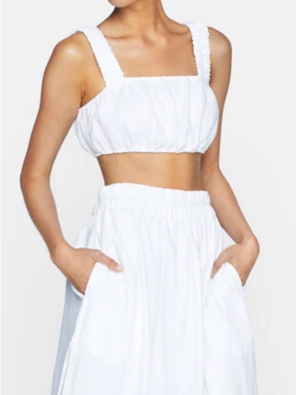 Mikoh Off-White Smocked Elastic Crop Top